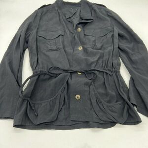 Aqua Black Button Down Belted Blouse Rayon XS